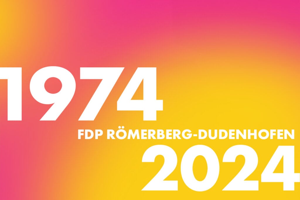 Farbverlauf mit Jahreszahlen und Text "FDP RÖMERBERG-DUDENHOFEN".