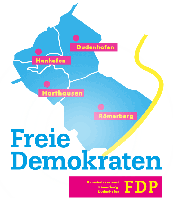 FDP-Regionskarte mit Ortsnamen in Blau und Gelb.